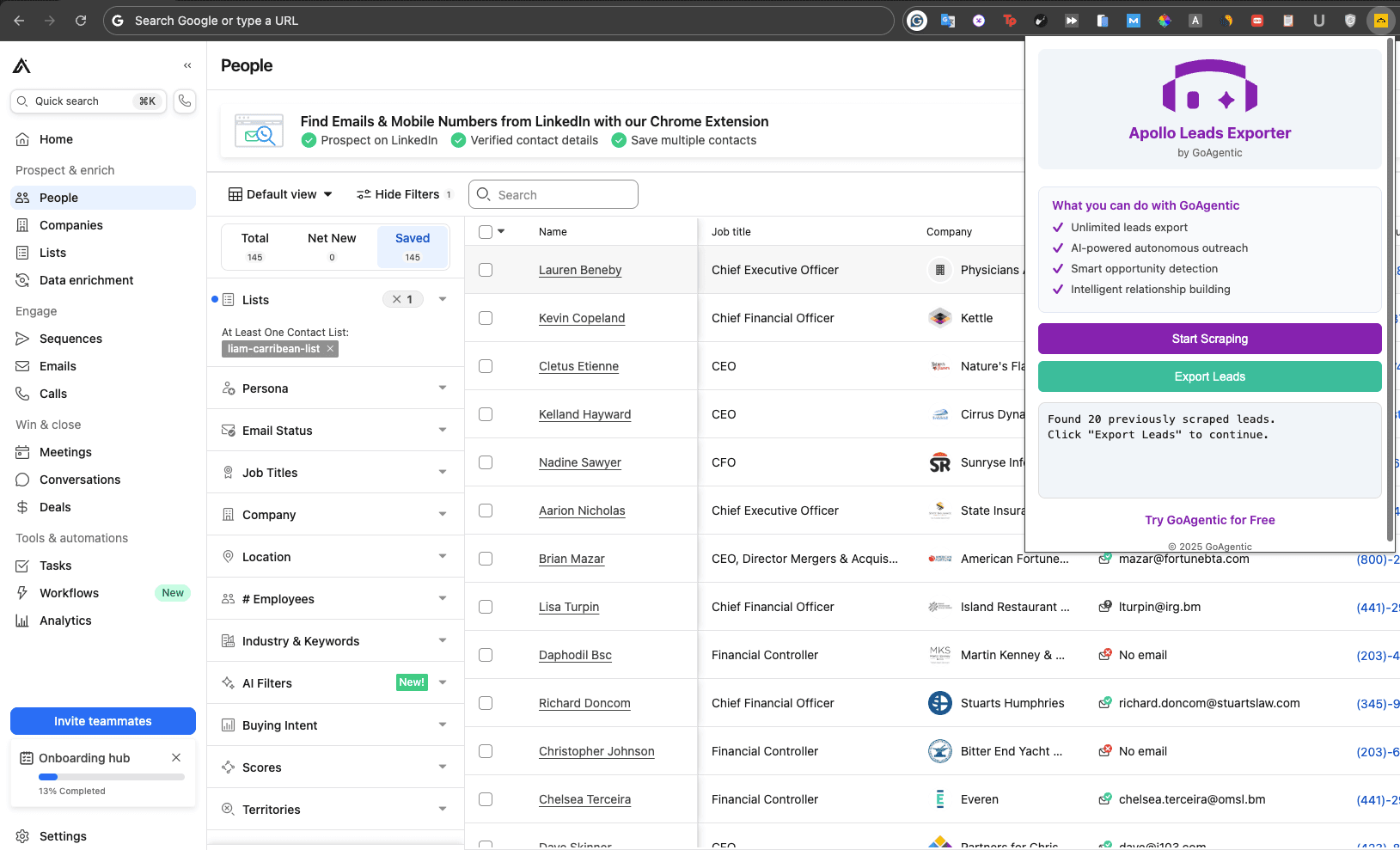 Apollo Lead Exporter Full Page View